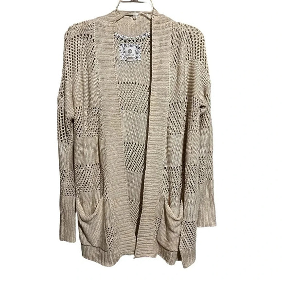 Element Skateboarding Long Cardigan Sweater Size Large Striped Beige Crochet - Picture 1 of 8